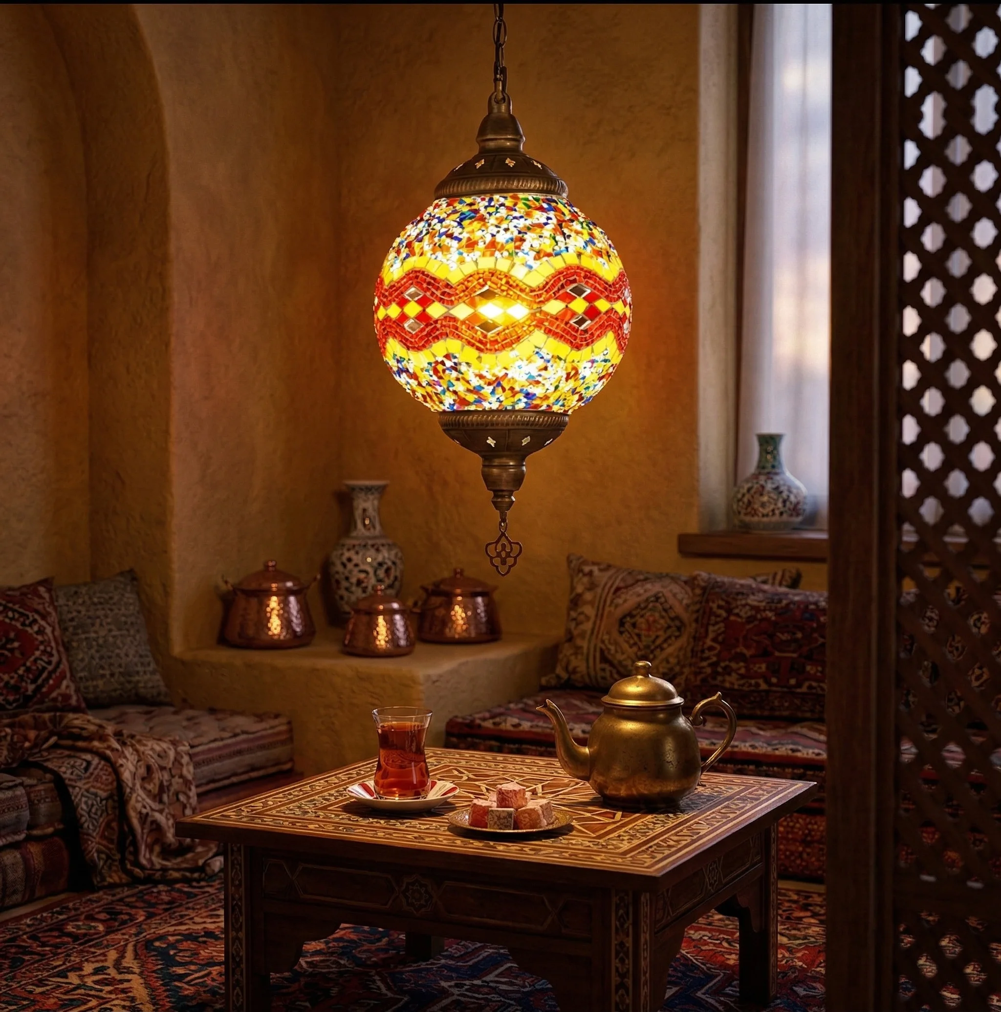 Handcrafted Turkish Mosaic Glass Pendant Ceiling Light - Image 3