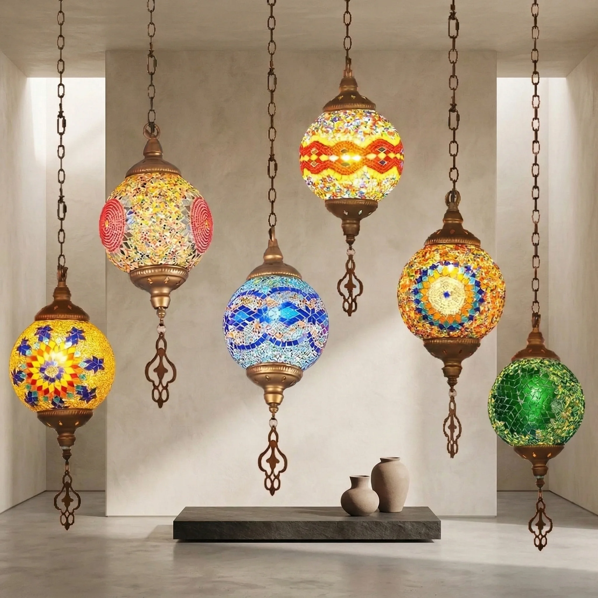 Handcrafted Turkish Mosaic Glass Pendant Ceiling Light