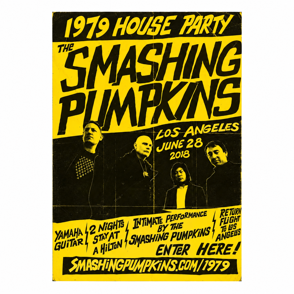 Yellow Vintage 1979 House Party Smashing Pumpkins Tour Art Print Poster
