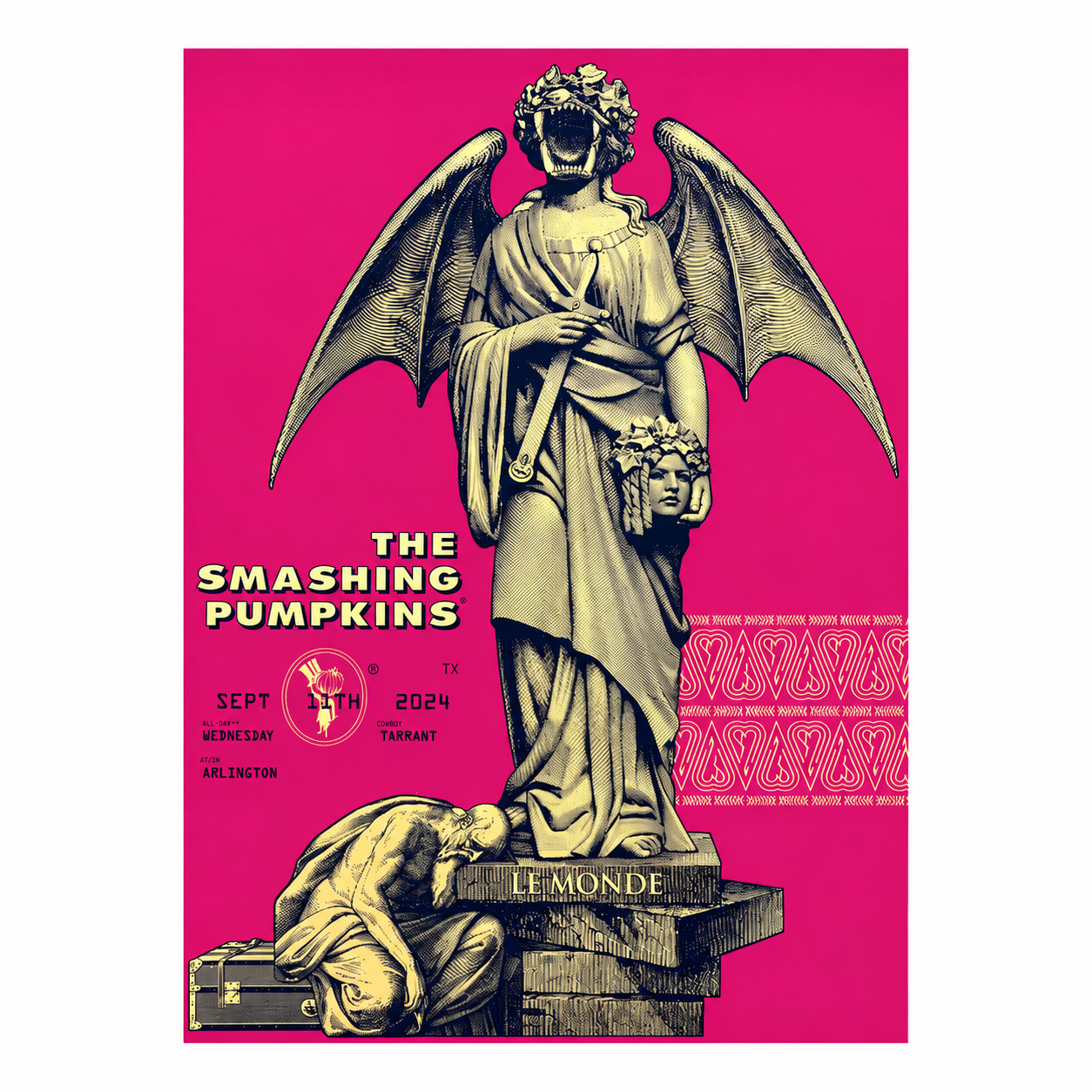 Magenta Winged Angel Statue Smashing Pumpkins Tour Art Print Poster
