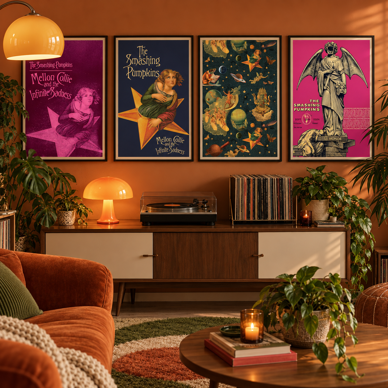 Smashing pumpkins posters terracotta vintage living room