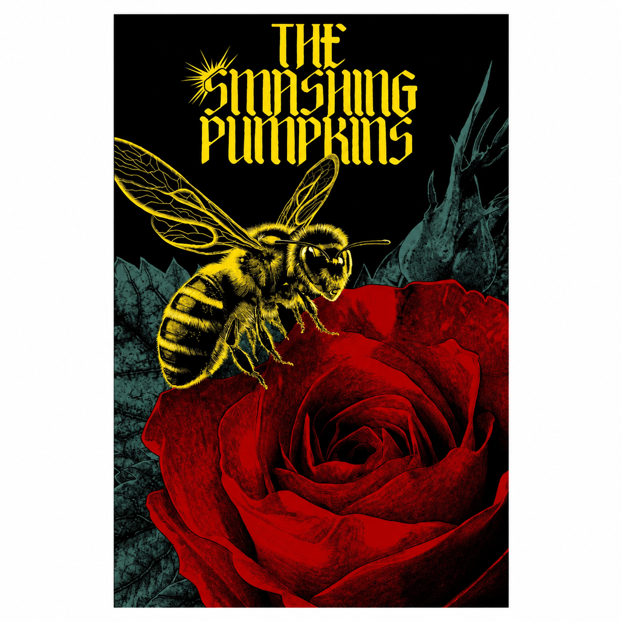 Crimson Rose and Bumblebee Gothic Smashing Pumpkins Art Print Poster